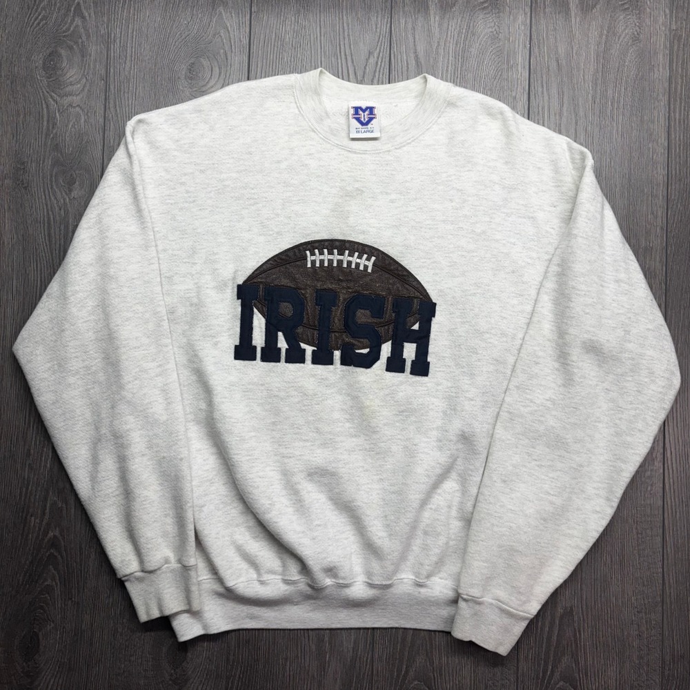 Vintage Notre Dame Irish Football Embroidered Sweatshirt Grey XXL Large Crewneck